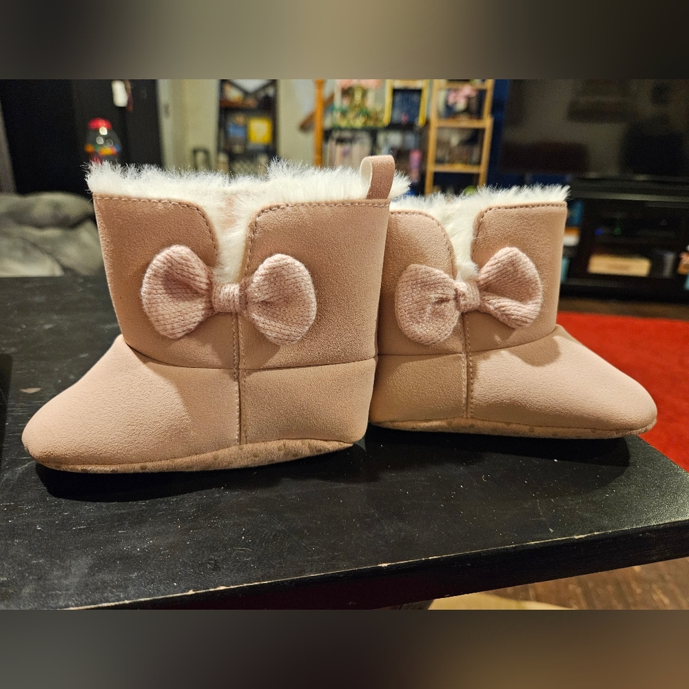 Pink fuzzy booties